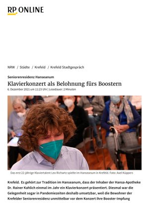 Klavierkonzert als Belohnung fürs Boostern